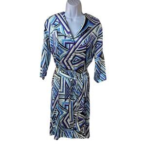 Girlfriend by Silversilk Made in Italy Geometric Print Belted Shirt Dress Y2K L